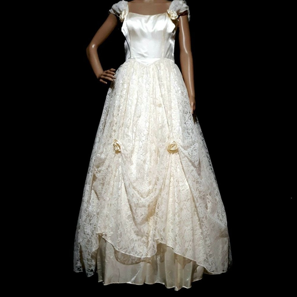 Gunne Sax Satin Floral Lace Prairie Dress Southern